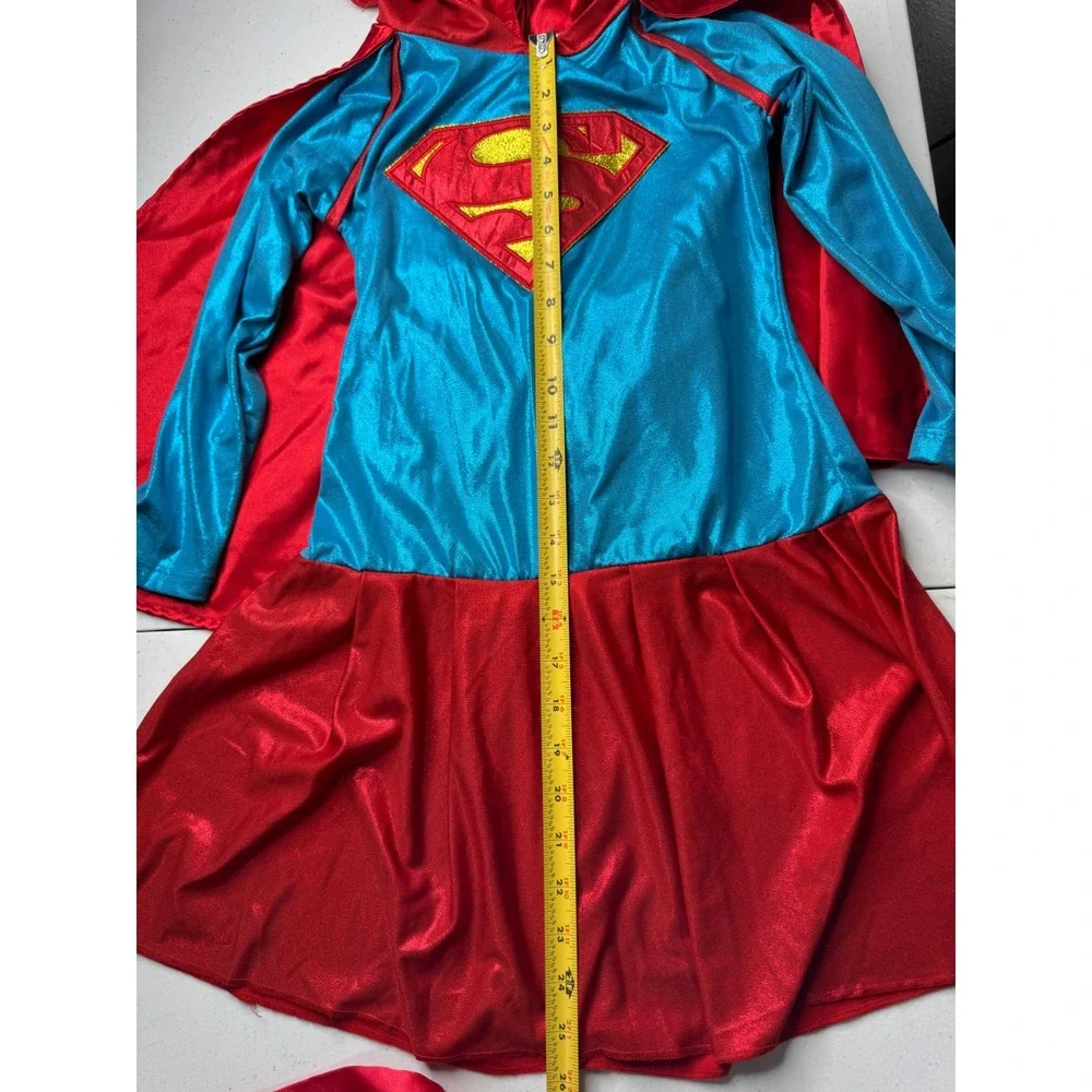 Supergirl Costume Dress with Attached Hooded Cape Blue Red Girls Superhero